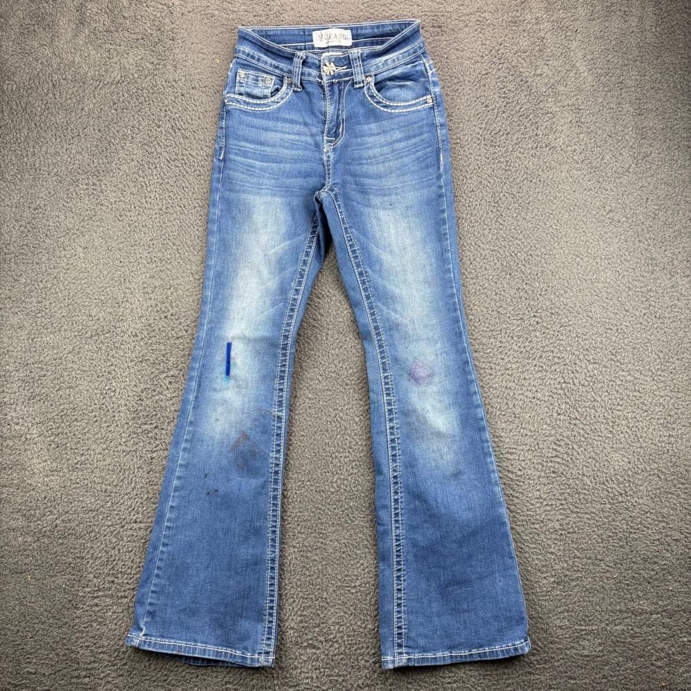 Y Jeans Womens Bootcut Jeans Embellished Pockets Blue Denim Size‎ 0